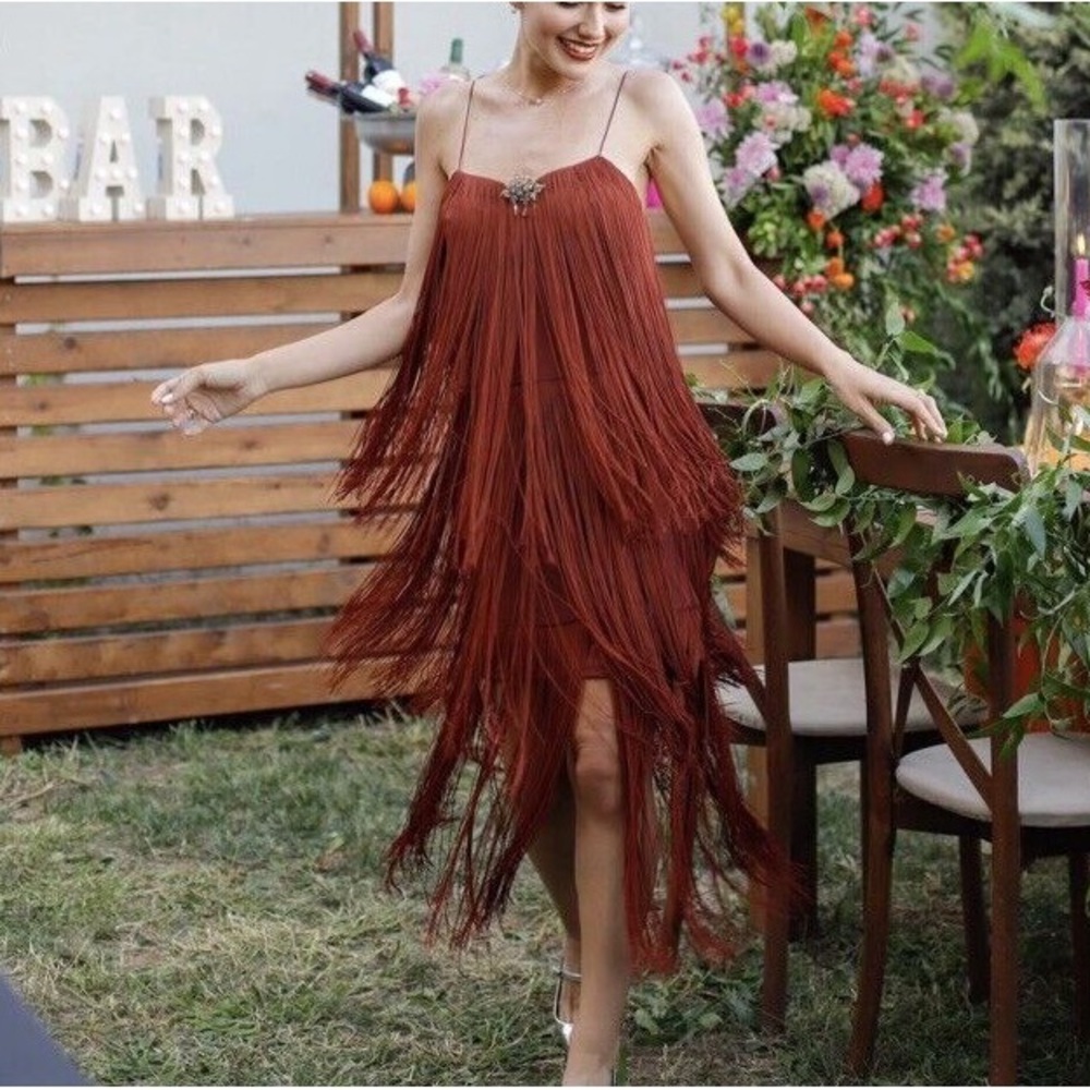 NEW ZARA Strappy Fringed Dress S